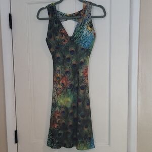 Peacock Print Sleeveless Dress
